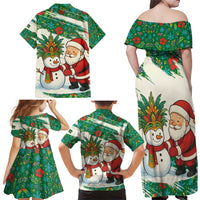 Dominica Christmas Family Matching Off Shoulder Maxi Dress and Hawaiian Shirt with Santa Snowman and Tropical Carnival Headpiece - Wonder Print Shop