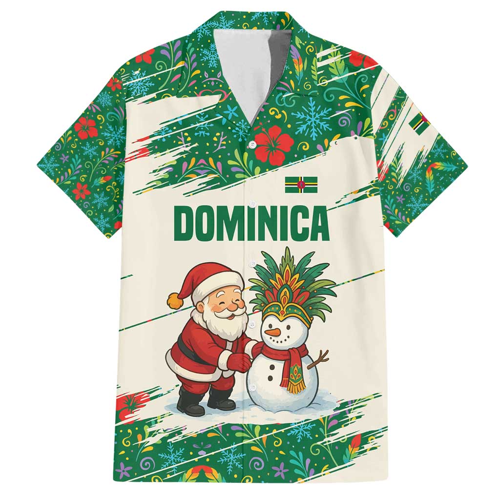 Dominica Christmas Family Matching Off Shoulder Maxi Dress and Hawaiian Shirt with Santa Snowman and Tropical Carnival Headpiece - Wonder Print Shop