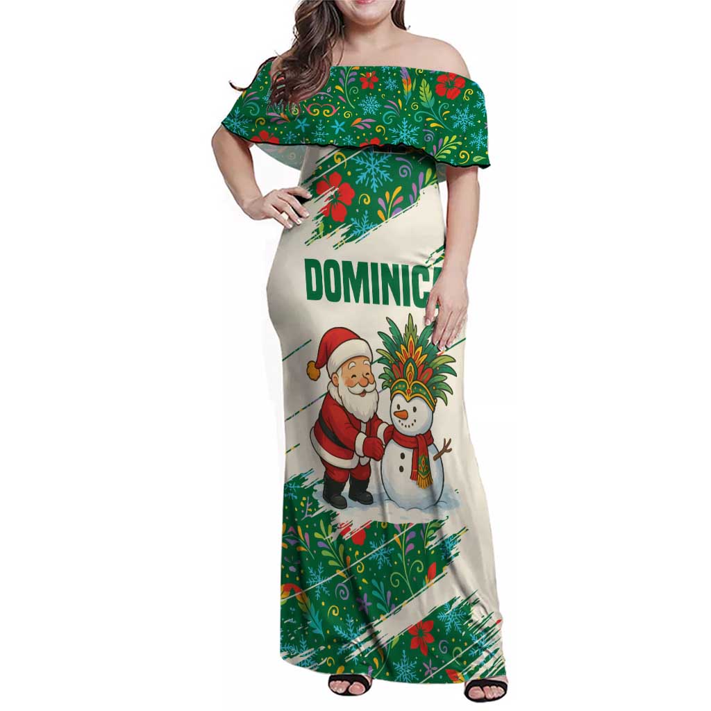 Dominica Christmas Family Matching Off Shoulder Maxi Dress and Hawaiian Shirt with Santa Snowman and Tropical Carnival Headpiece - Wonder Print Shop