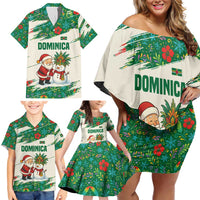 Dominica Christmas Family Matching Off Shoulder Short Dress and Hawaiian Shirt with Santa Snowman and Tropical Carnival Headpiece - Wonder Print Shop