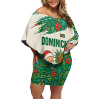 Dominica Christmas Family Matching Off Shoulder Short Dress and Hawaiian Shirt with Santa Snowman and Tropical Carnival Headpiece - Wonder Print Shop