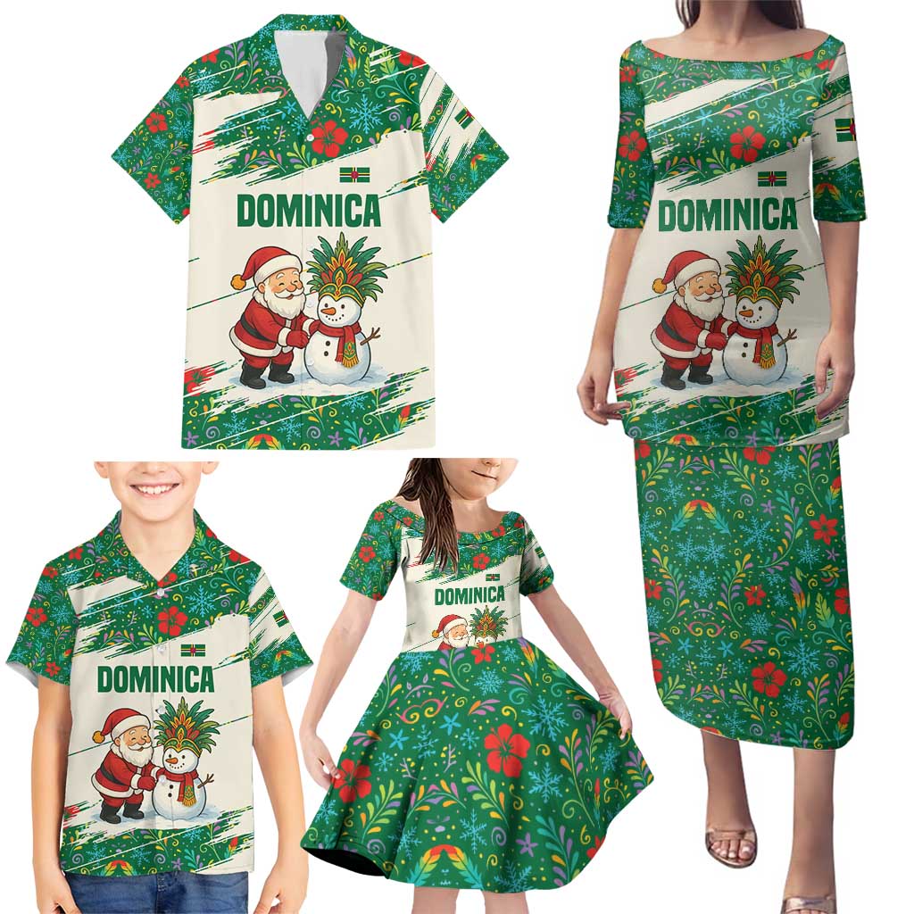Dominica Christmas Family Matching Puletasi and Hawaiian Shirt with Santa Snowman and Tropical Carnival Headpiece - Wonder Print Shop