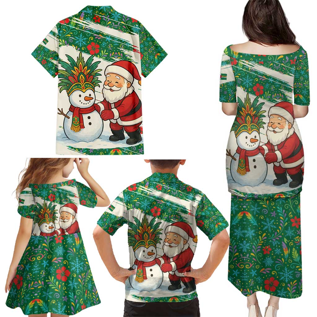 Dominica Christmas Family Matching Puletasi and Hawaiian Shirt with Santa Snowman and Tropical Carnival Headpiece - Wonder Print Shop