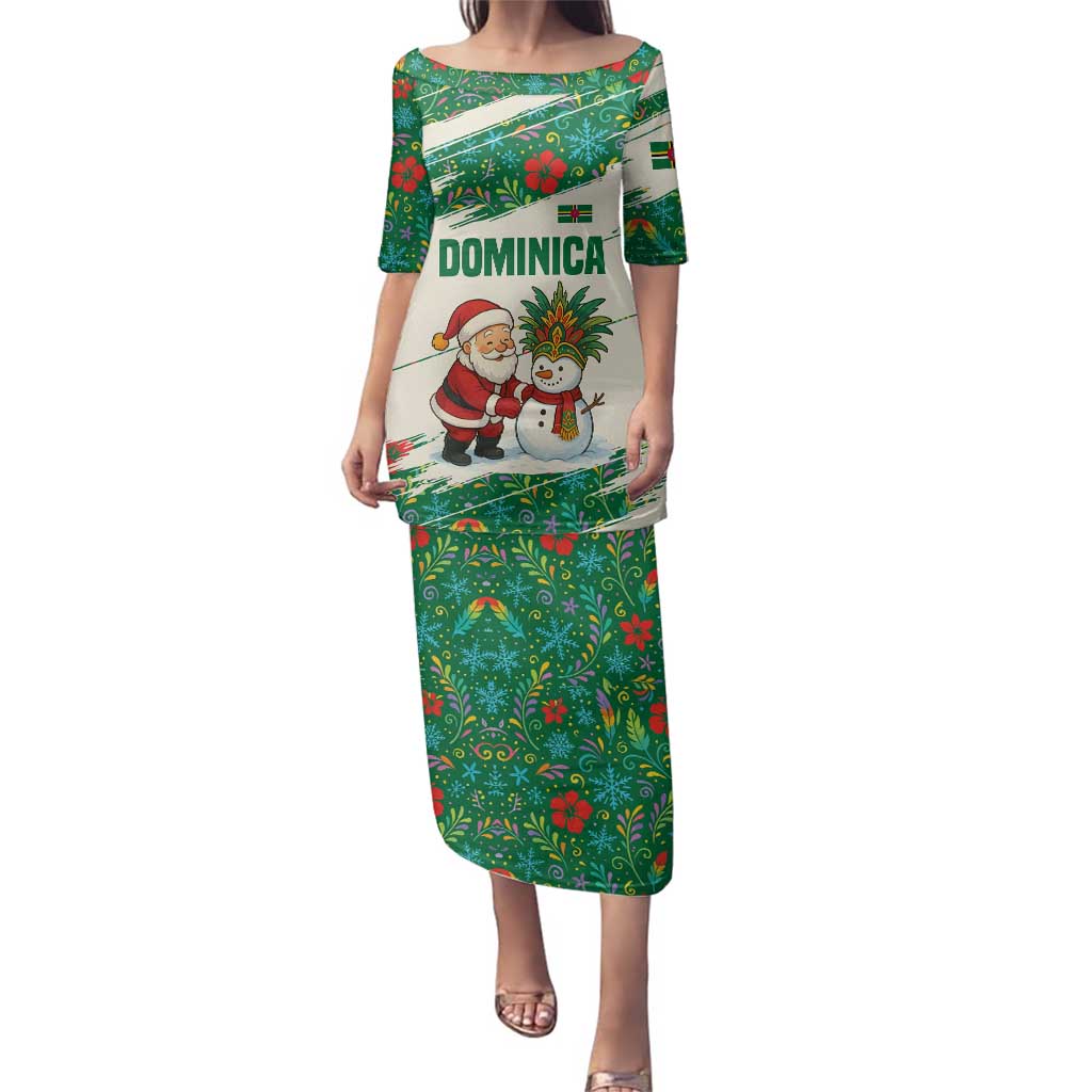 Dominica Christmas Family Matching Puletasi and Hawaiian Shirt with Santa Snowman and Tropical Carnival Headpiece - Wonder Print Shop