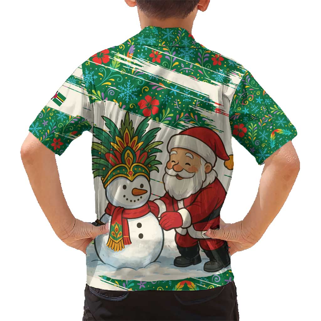 Dominica Christmas Family Matching Short Sleeve Bodycon Dress and Hawaiian Shirt with Santa Snowman and Tropical Carnival Headpiece - Wonder Print Shop