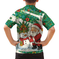 Dominica Christmas Family Matching Short Sleeve Bodycon Dress and Hawaiian Shirt with Santa Snowman and Tropical Carnival Headpiece - Wonder Print Shop