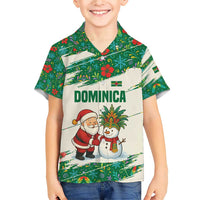 Dominica Christmas Family Matching Short Sleeve Bodycon Dress and Hawaiian Shirt with Santa Snowman and Tropical Carnival Headpiece - Wonder Print Shop