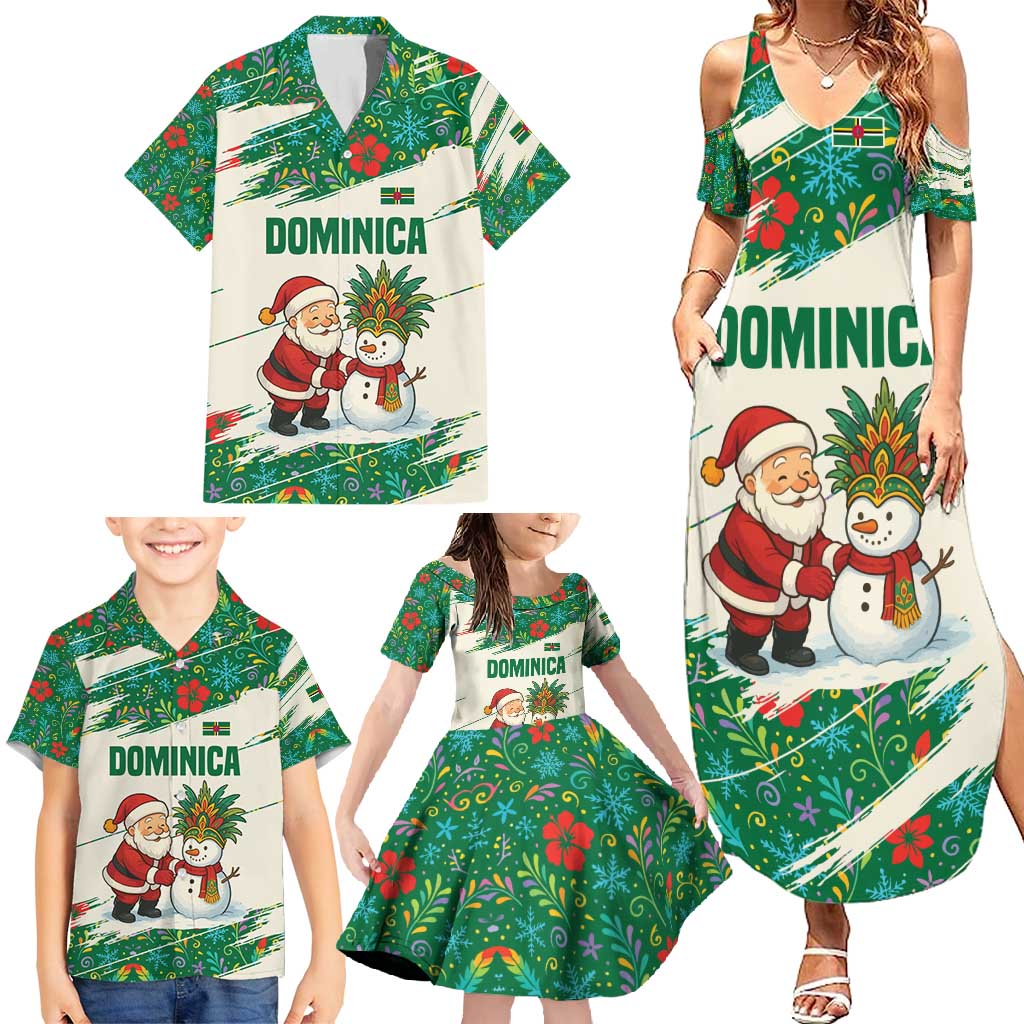 Dominica Christmas Family Matching Summer Maxi Dress and Hawaiian Shirt with Santa Snowman and Tropical Carnival Headpiece - Wonder Print Shop