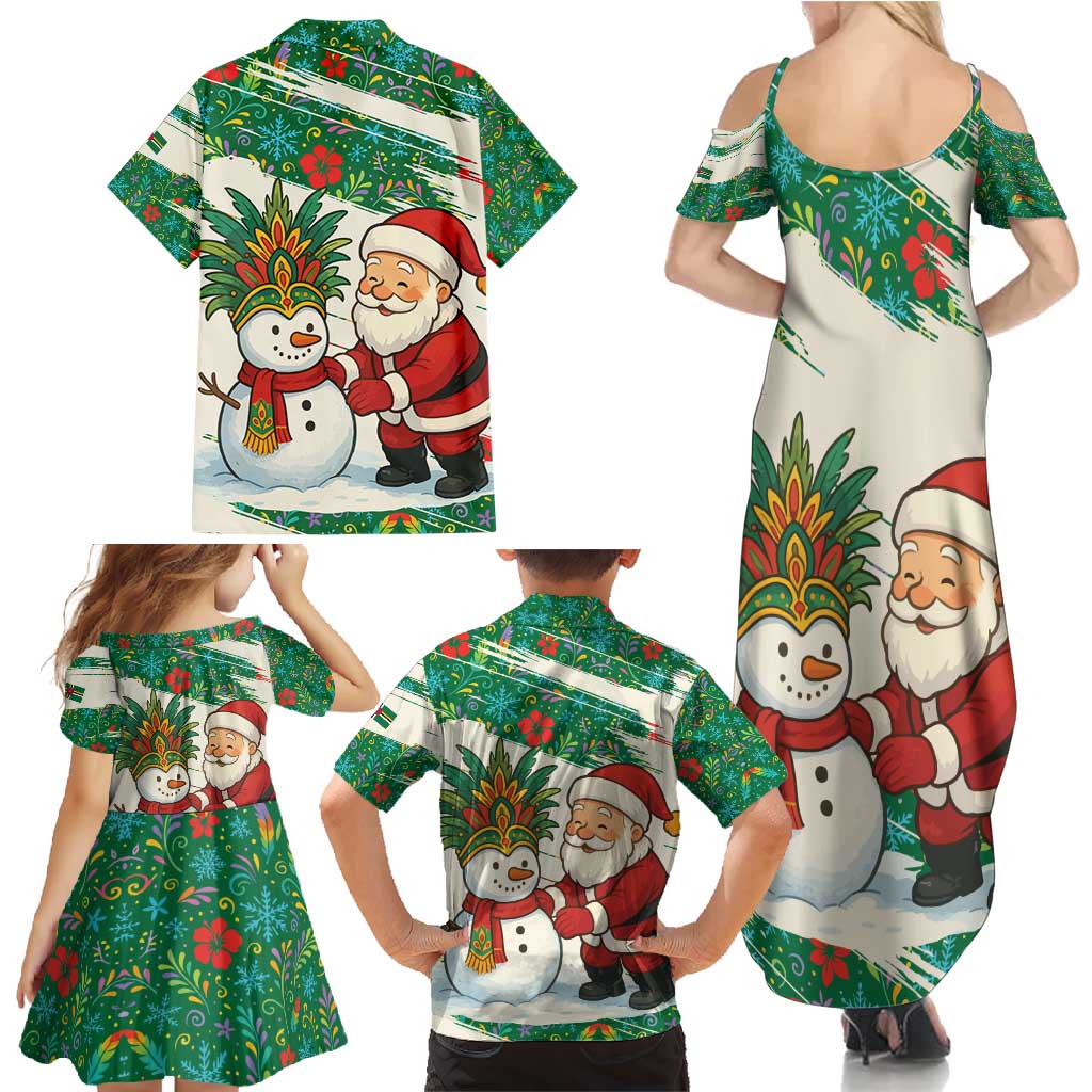 Dominica Christmas Family Matching Summer Maxi Dress and Hawaiian Shirt with Santa Snowman and Tropical Carnival Headpiece - Wonder Print Shop