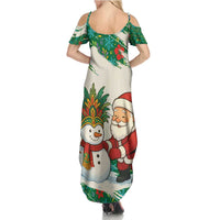 Dominica Christmas Family Matching Summer Maxi Dress and Hawaiian Shirt with Santa Snowman and Tropical Carnival Headpiece - Wonder Print Shop