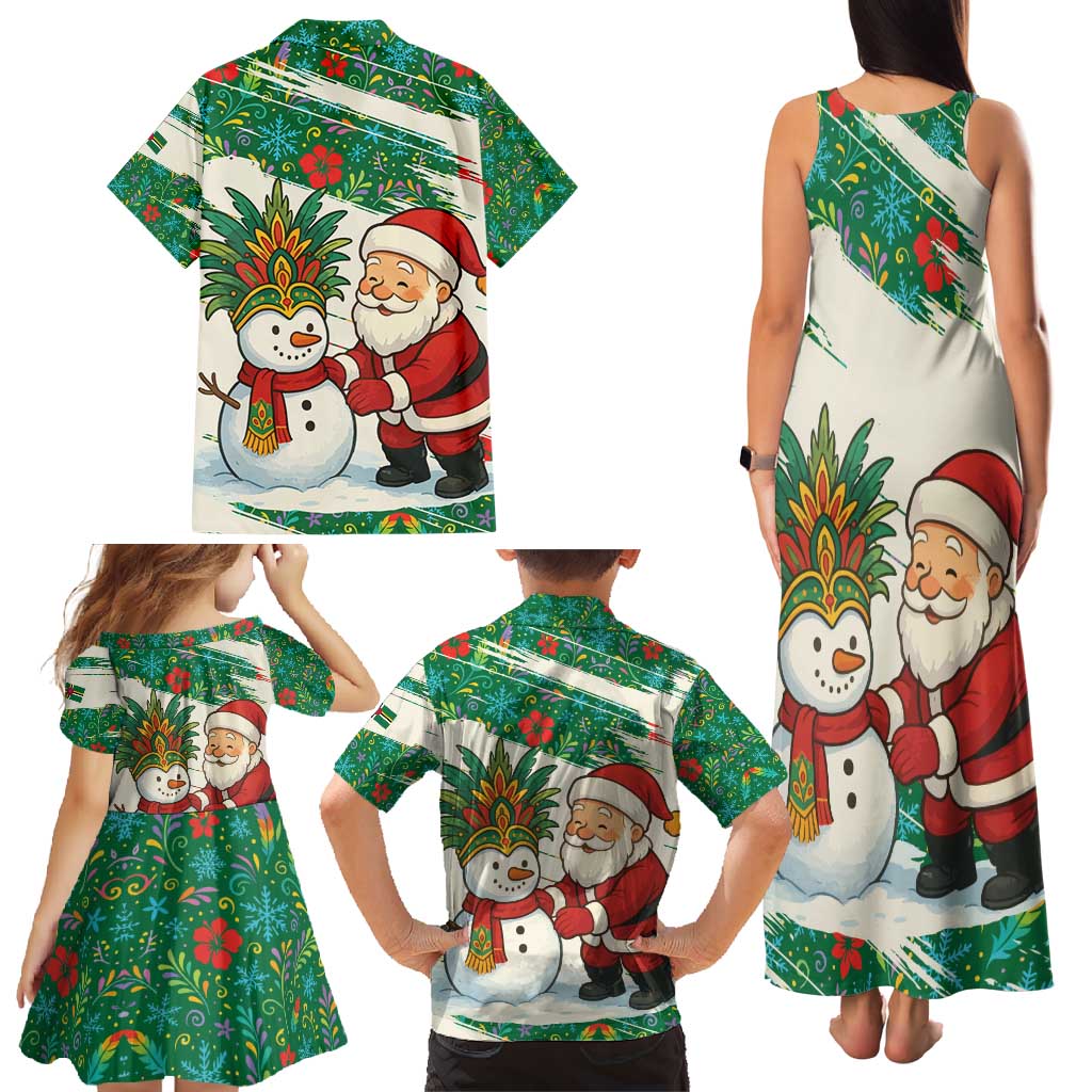 Dominica Christmas Family Matching Tank Maxi Dress and Hawaiian Shirt with Santa Snowman and Tropical Carnival Headpiece - Wonder Print Shop