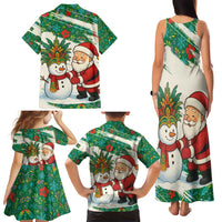 Dominica Christmas Family Matching Tank Maxi Dress and Hawaiian Shirt with Santa Snowman and Tropical Carnival Headpiece - Wonder Print Shop