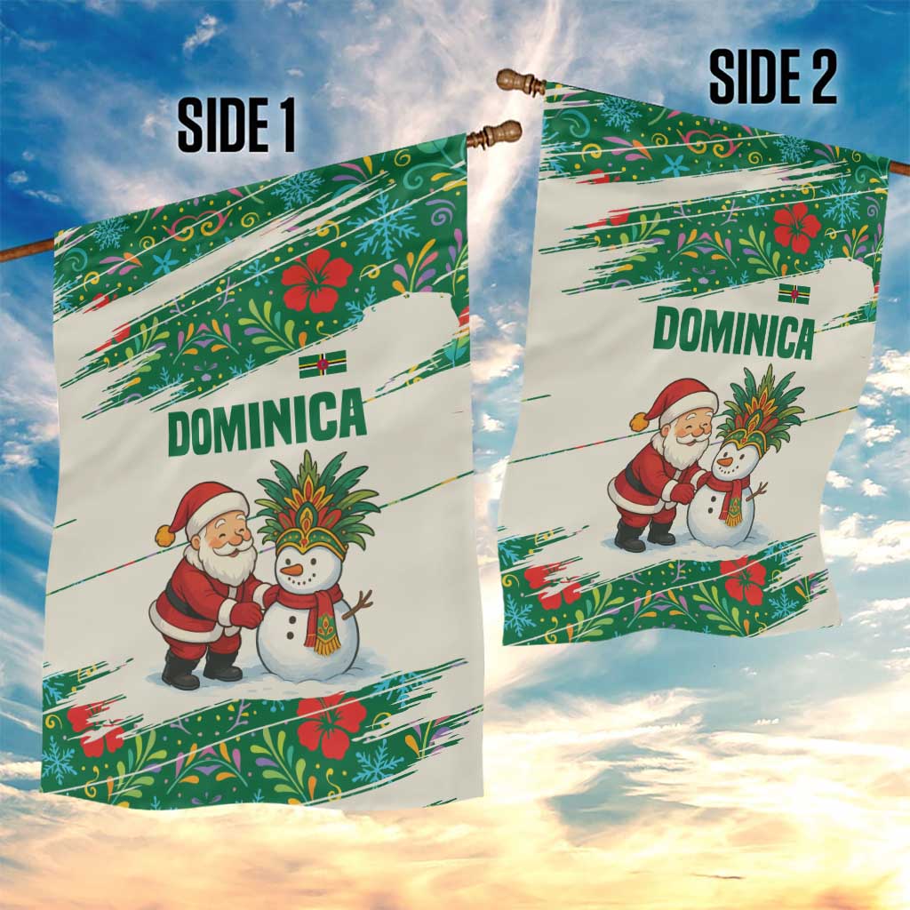 Dominica Christmas Garden Flag with Santa Snowman and Tropical Carnival Headpiece - Wonder Print Shop