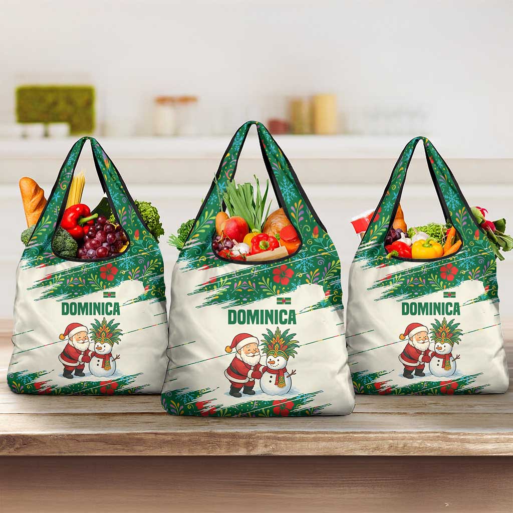 Dominica Christmas Grocery Bag with Santa Snowman and Tropical Carnival Headpiece - Wonder Print Shop
