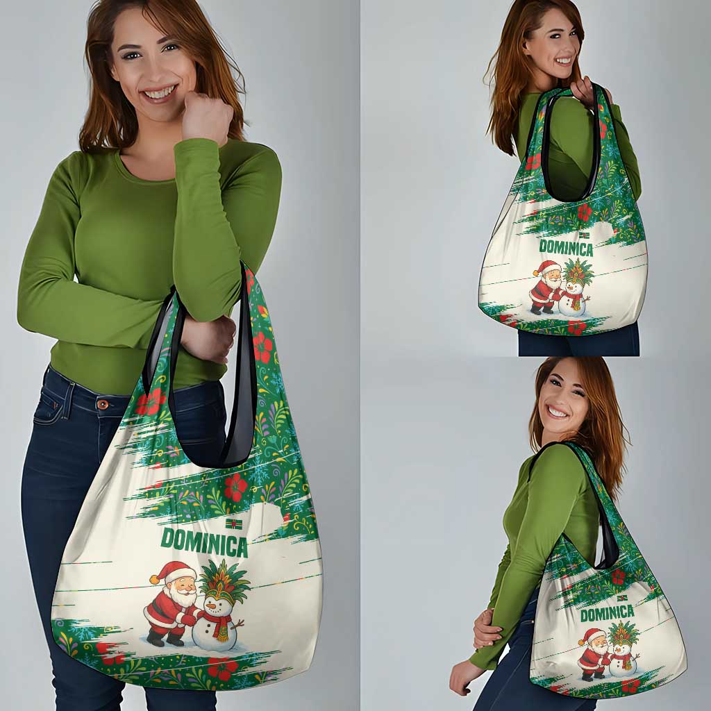 Dominica Christmas Grocery Bag with Santa Snowman and Tropical Carnival Headpiece - Wonder Print Shop