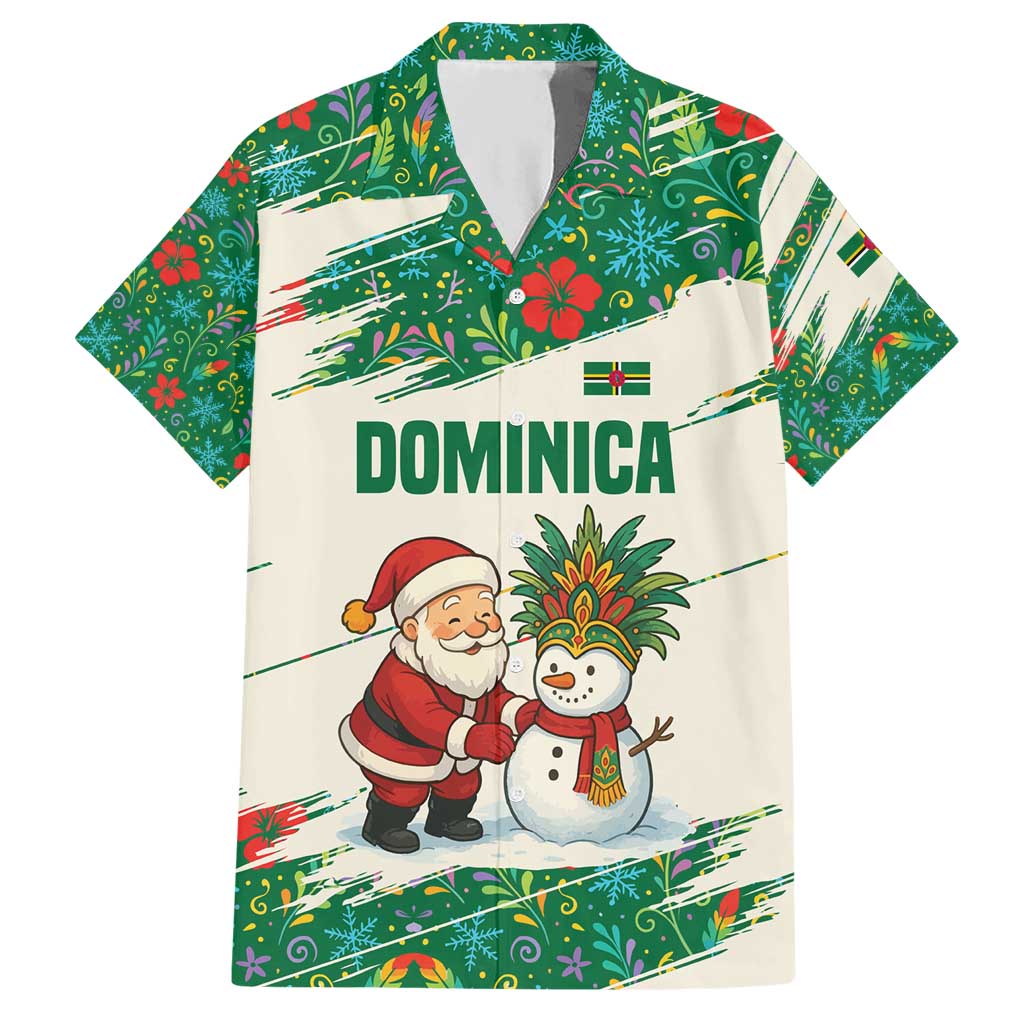 Dominica Christmas Hawaiian Shirt with Santa Snowman and Tropical Carnival Headpiece - Wonder Print Shop