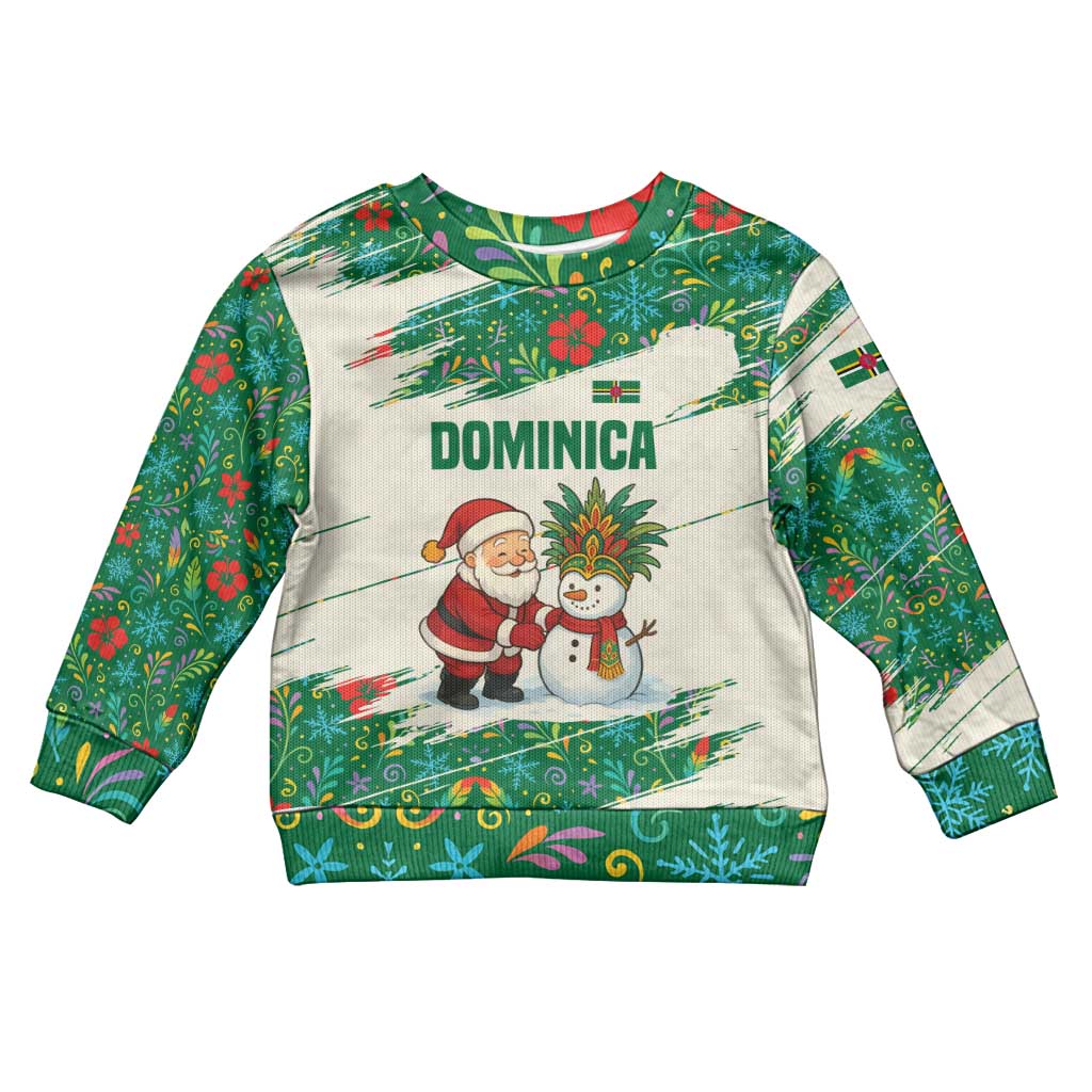 Dominica Christmas Kid Ugly Christmas Sweater with Santa Snowman and Tropical Carnival Headpiece - Wonder Print Shop