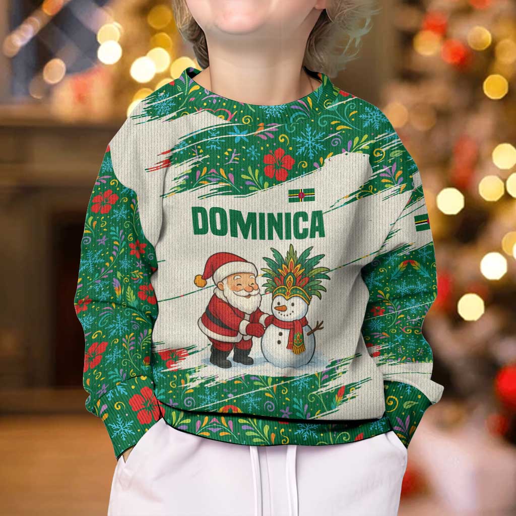 Dominica Christmas Kid Ugly Christmas Sweater with Santa Snowman and Tropical Carnival Headpiece - Wonder Print Shop