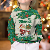 Dominica Christmas Kid Ugly Christmas Sweater with Santa Snowman and Tropical Carnival Headpiece - Wonder Print Shop