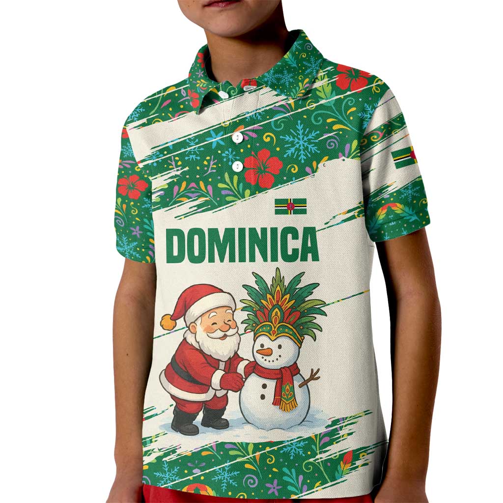 Dominica Christmas Kid Polo Shirt with Santa Snowman and Tropical Carnival Headpiece - Wonder Print Shop