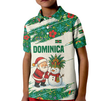 Dominica Christmas Kid Polo Shirt with Santa Snowman and Tropical Carnival Headpiece - Wonder Print Shop