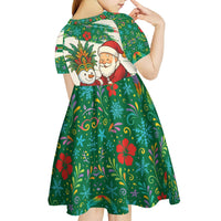 Dominica Christmas Kid Short Sleeve Dress with Santa Snowman and Tropical Carnival Headpiece - Wonder Print Shop