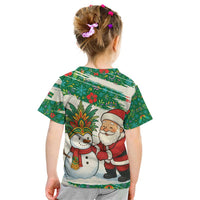 Dominica Christmas Kid T Shirt with Santa Snowman and Tropical Carnival Headpiece - Wonder Print Shop