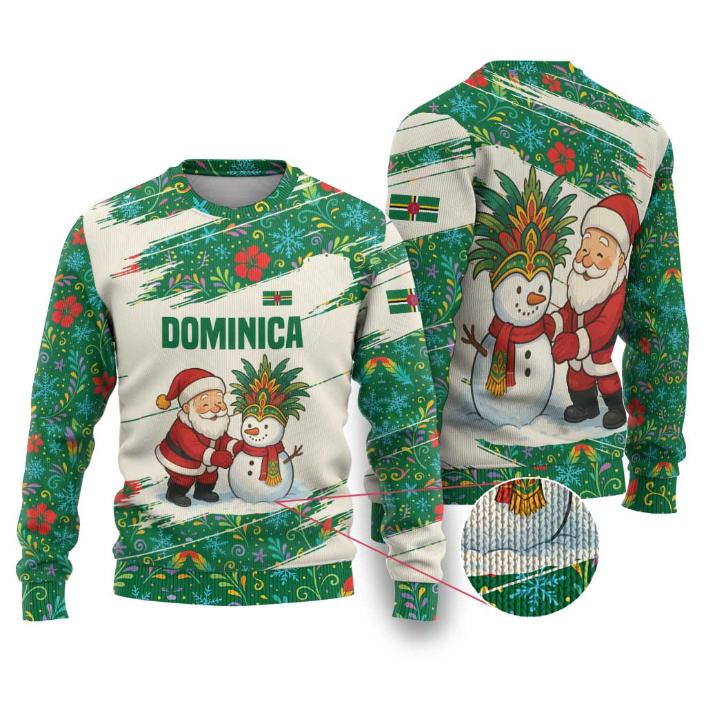 Dominica Christmas Ugly Christmas Sweater with Santa Snowman and Tropical Carnival Headpiece - Wonder Print Shop