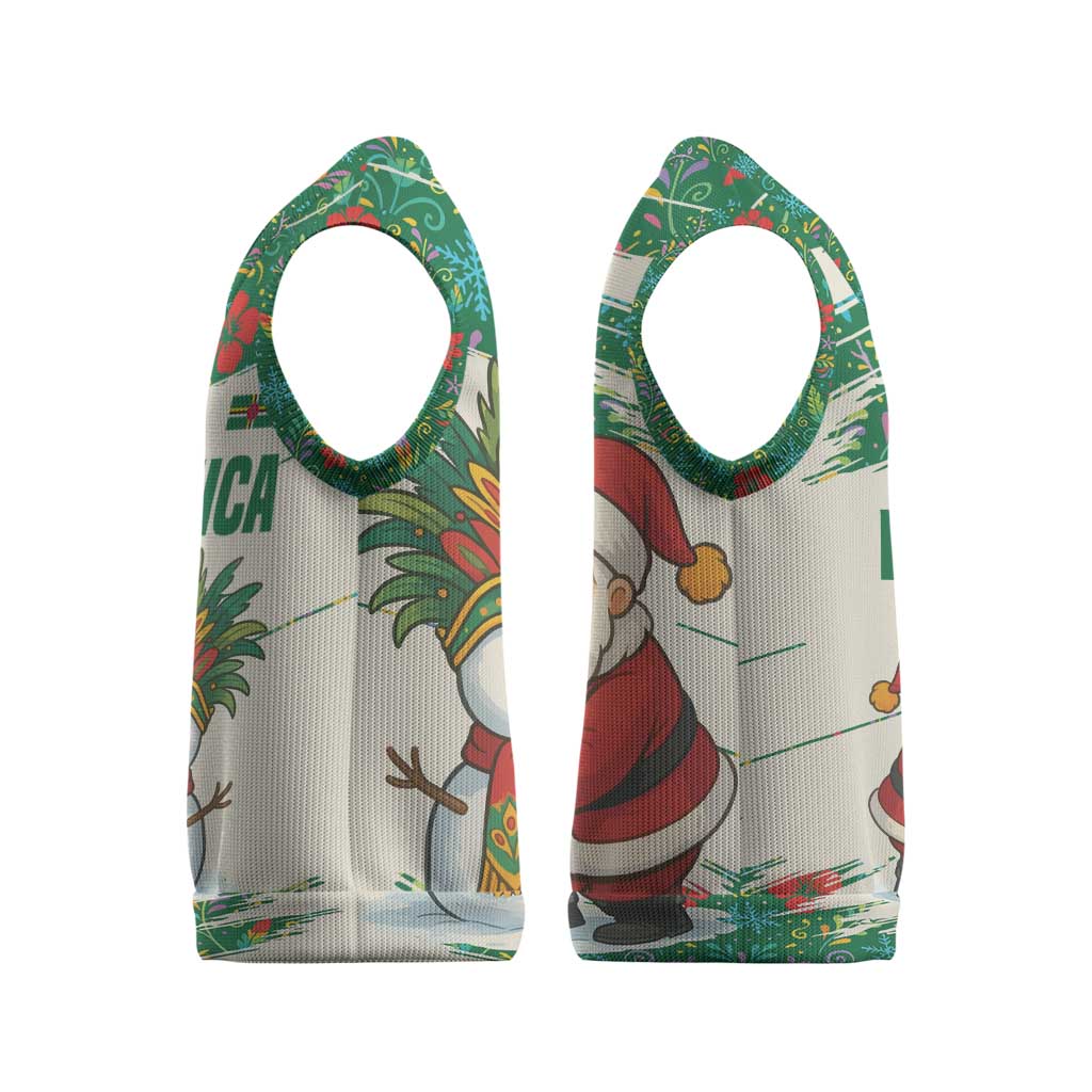 Dominica Christmas Knitted V-Neck Vest with Santa Snowman and Tropical Carnival Headpiece - Wonder Print Shop