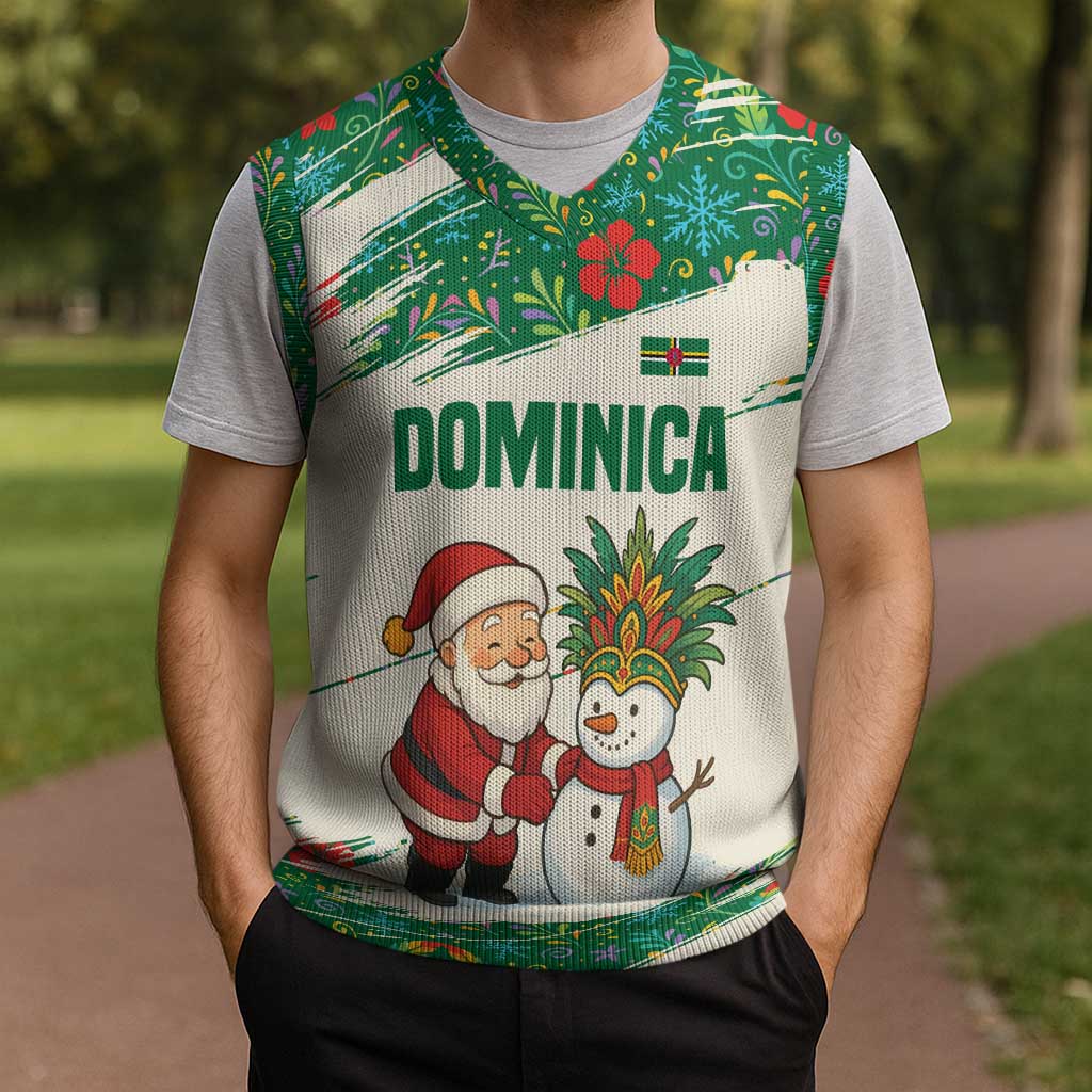 Dominica Christmas Knitted V-Neck Vest with Santa Snowman and Tropical Carnival Headpiece - Wonder Print Shop