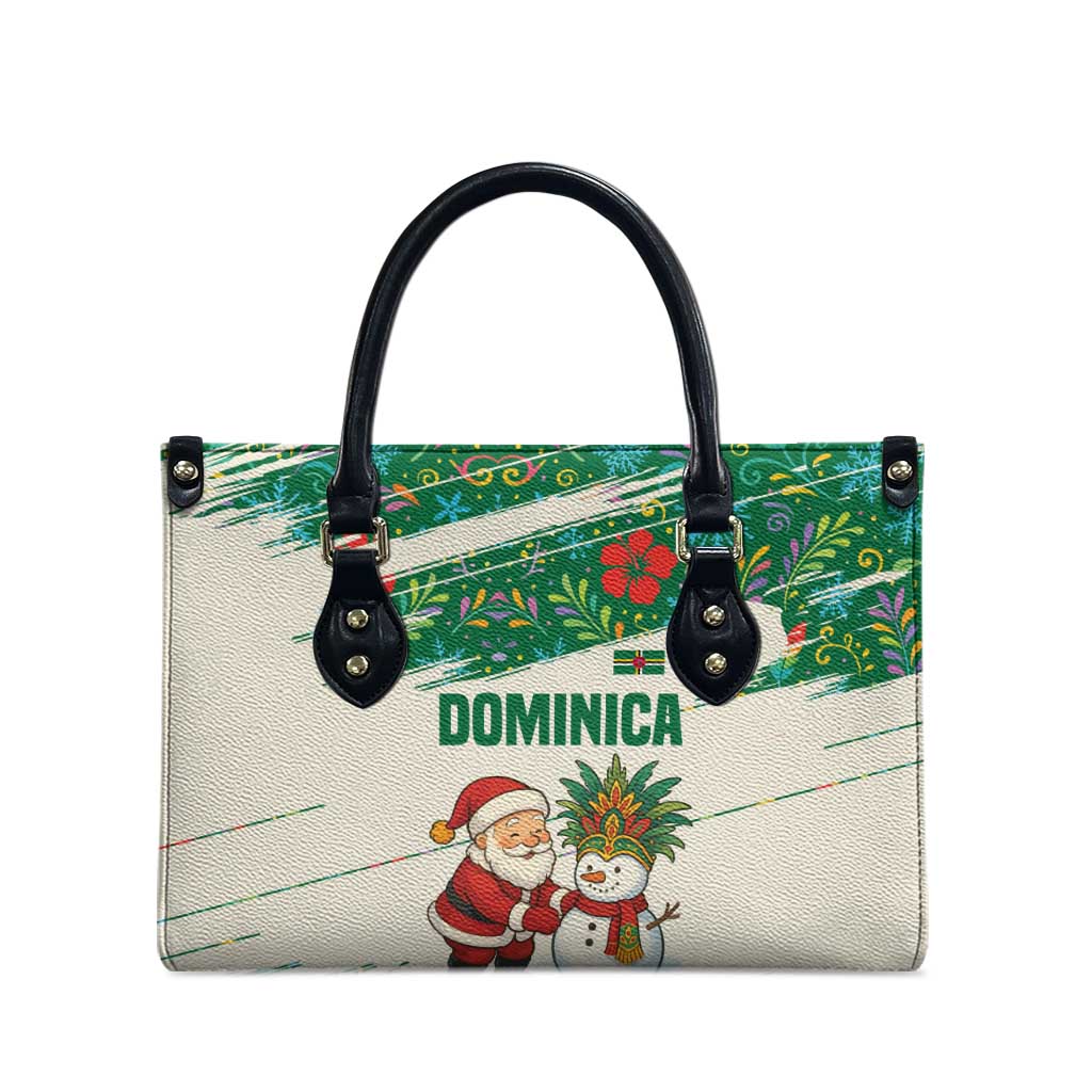 Dominica Christmas Leather Bag with Santa Snowman and Tropical Carnival Headpiece - Wonder Print Shop