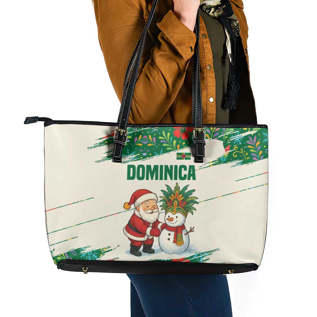 Dominica Christmas Leather Tote Bag with Santa Snowman and Tropical Carnival Headpiece - Wonder Print Shop