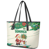 Dominica Christmas Leather Tote Bag with Santa Snowman and Tropical Carnival Headpiece - Wonder Print Shop