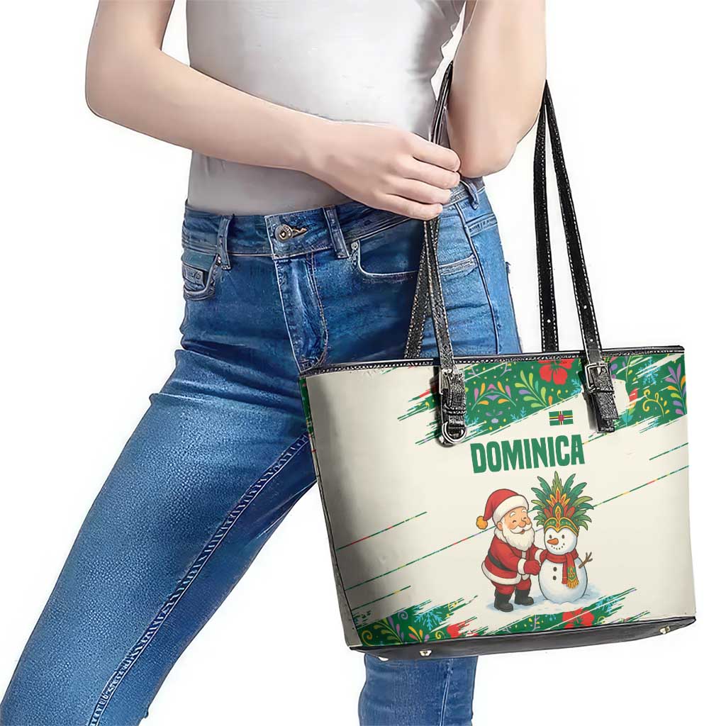 Dominica Christmas Leather Tote Bag with Santa Snowman and Tropical Carnival Headpiece - Wonder Print Shop