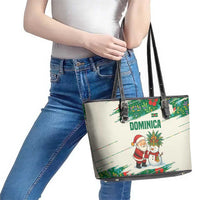 Dominica Christmas Leather Tote Bag with Santa Snowman and Tropical Carnival Headpiece - Wonder Print Shop