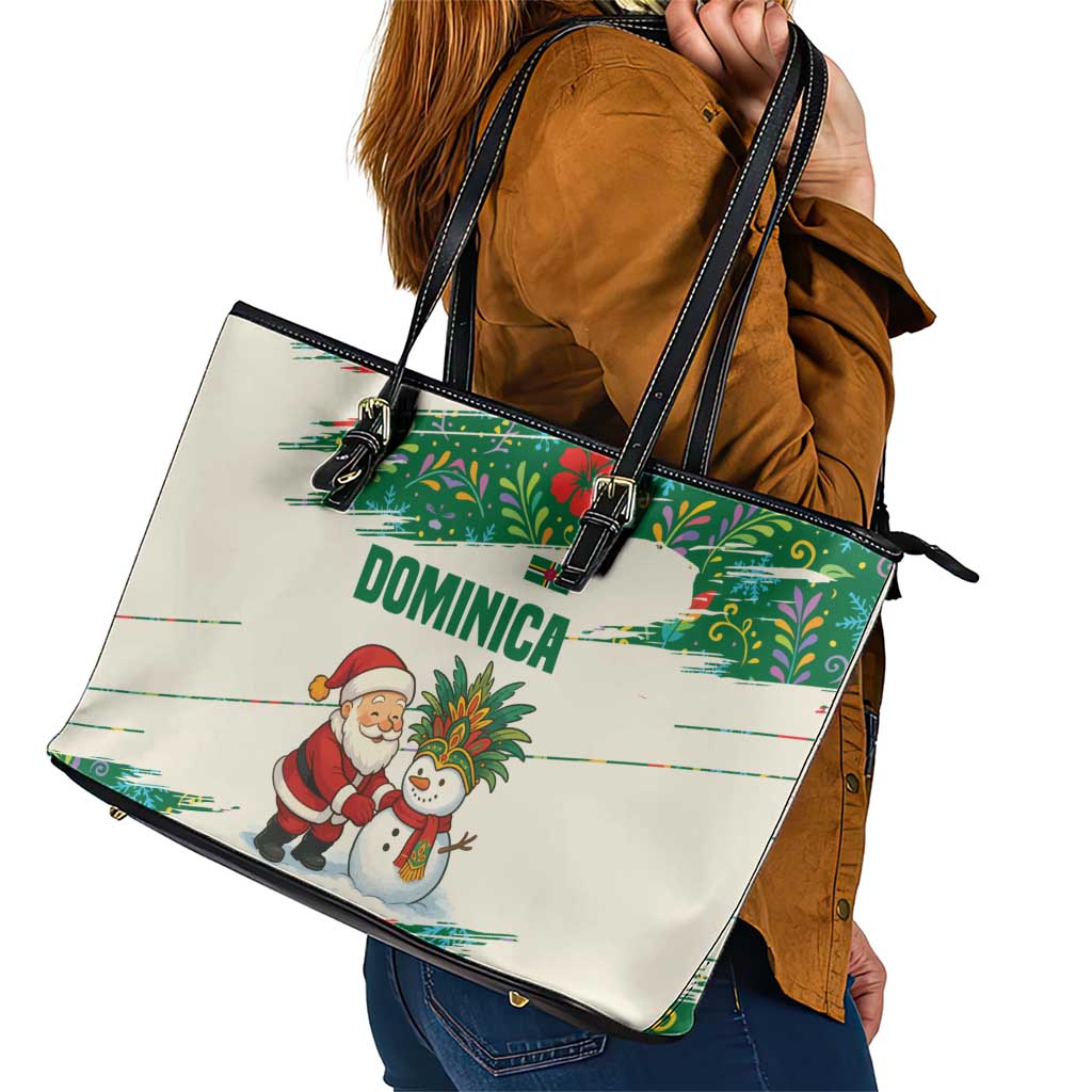 Dominica Christmas Leather Tote Bag with Santa Snowman and Tropical Carnival Headpiece - Wonder Print Shop
