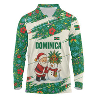 Dominica Christmas Long Sleeve Polo Shirt with Santa Snowman and Tropical Carnival Headpiece - Wonder Print Shop