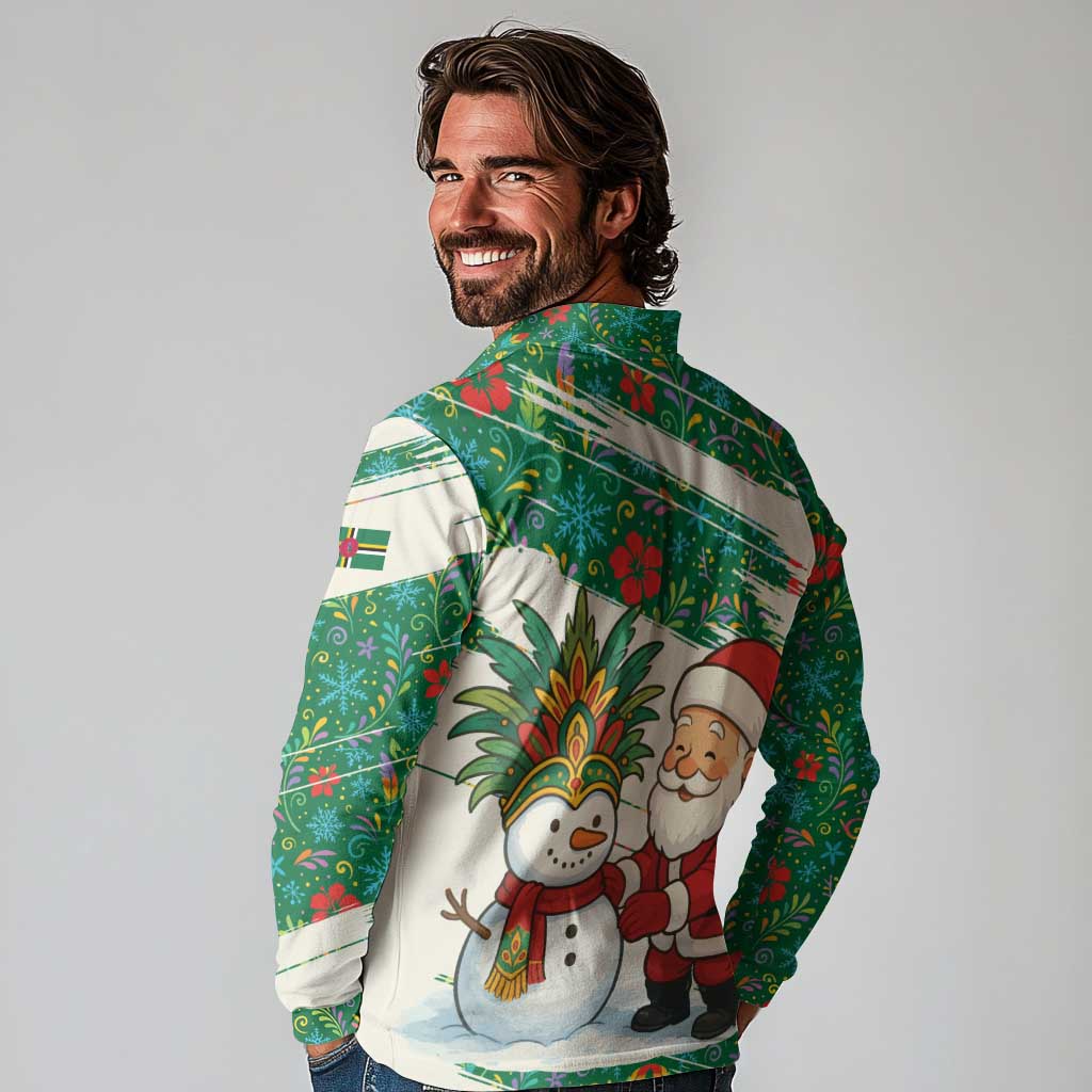 Dominica Christmas Long Sleeve Polo Shirt with Santa Snowman and Tropical Carnival Headpiece - Wonder Print Shop