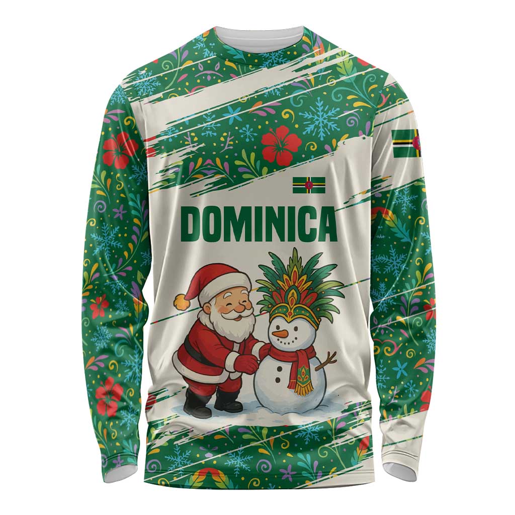 Dominica Christmas Long Sleeve Shirt with Santa Snowman and Tropical Carnival Headpiece - Wonder Print Shop