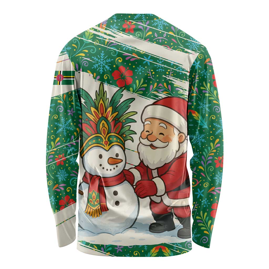 Dominica Christmas Long Sleeve Shirt with Santa Snowman and Tropical Carnival Headpiece - Wonder Print Shop