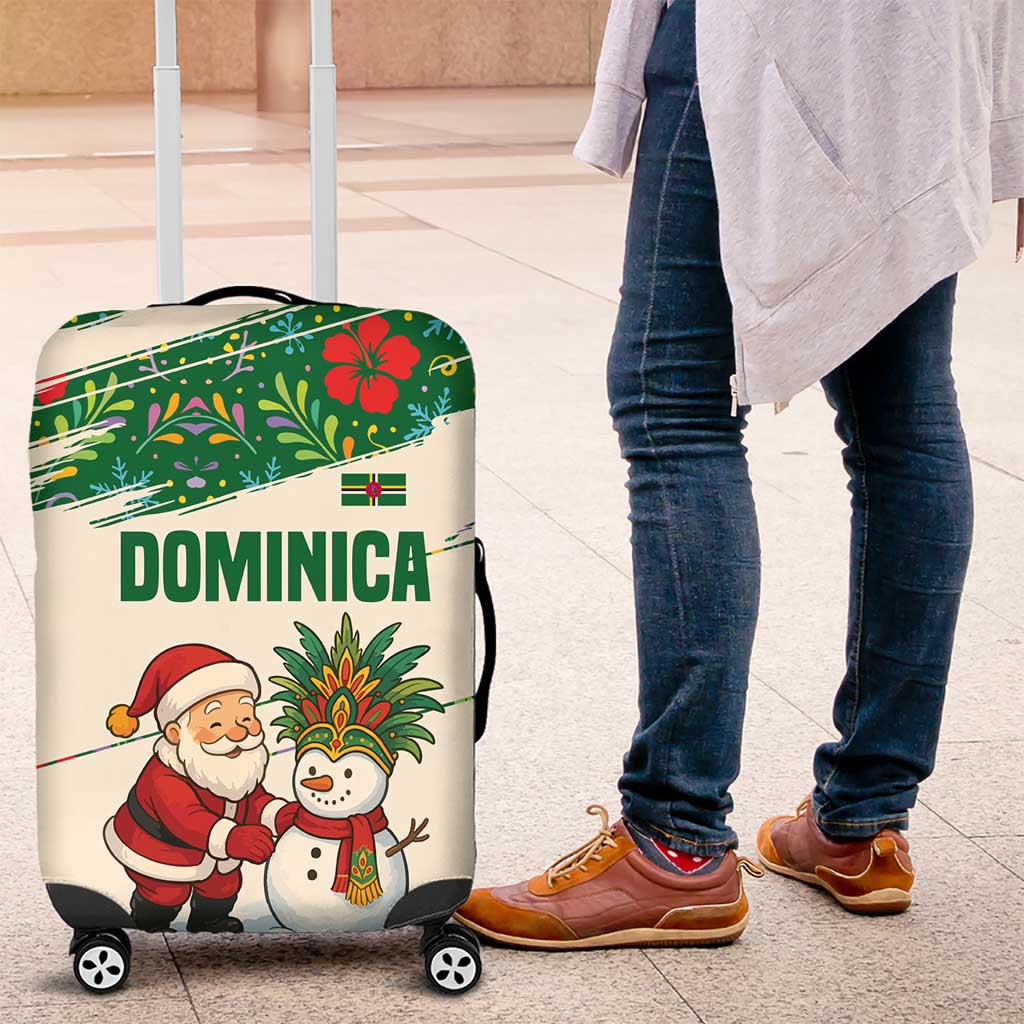 Dominica Christmas Luggage Cover with Santa Snowman and Tropical Carnival Headpiece - Wonder Print Shop