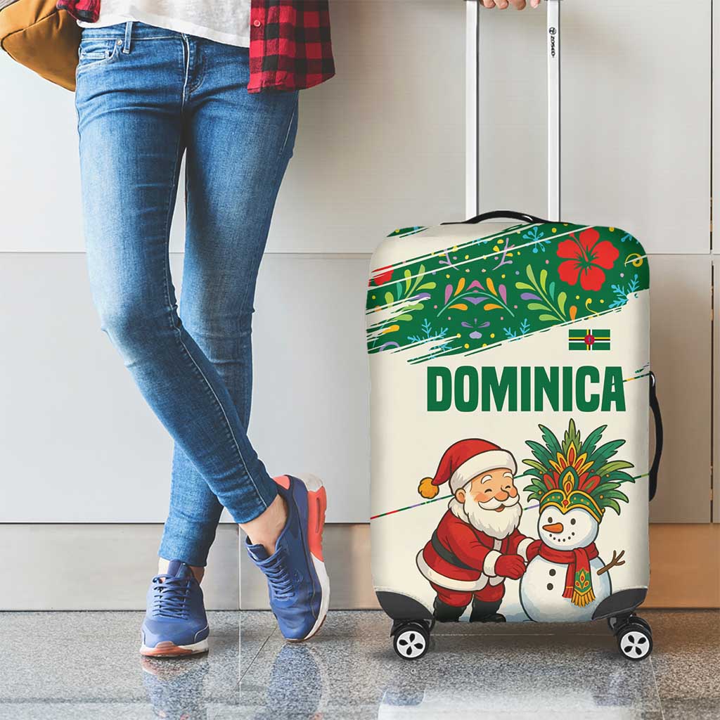 Dominica Christmas Luggage Cover with Santa Snowman and Tropical Carnival Headpiece - Wonder Print Shop