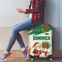 Dominica Christmas Luggage Cover with Santa Snowman and Tropical Carnival Headpiece - Wonder Print Shop
