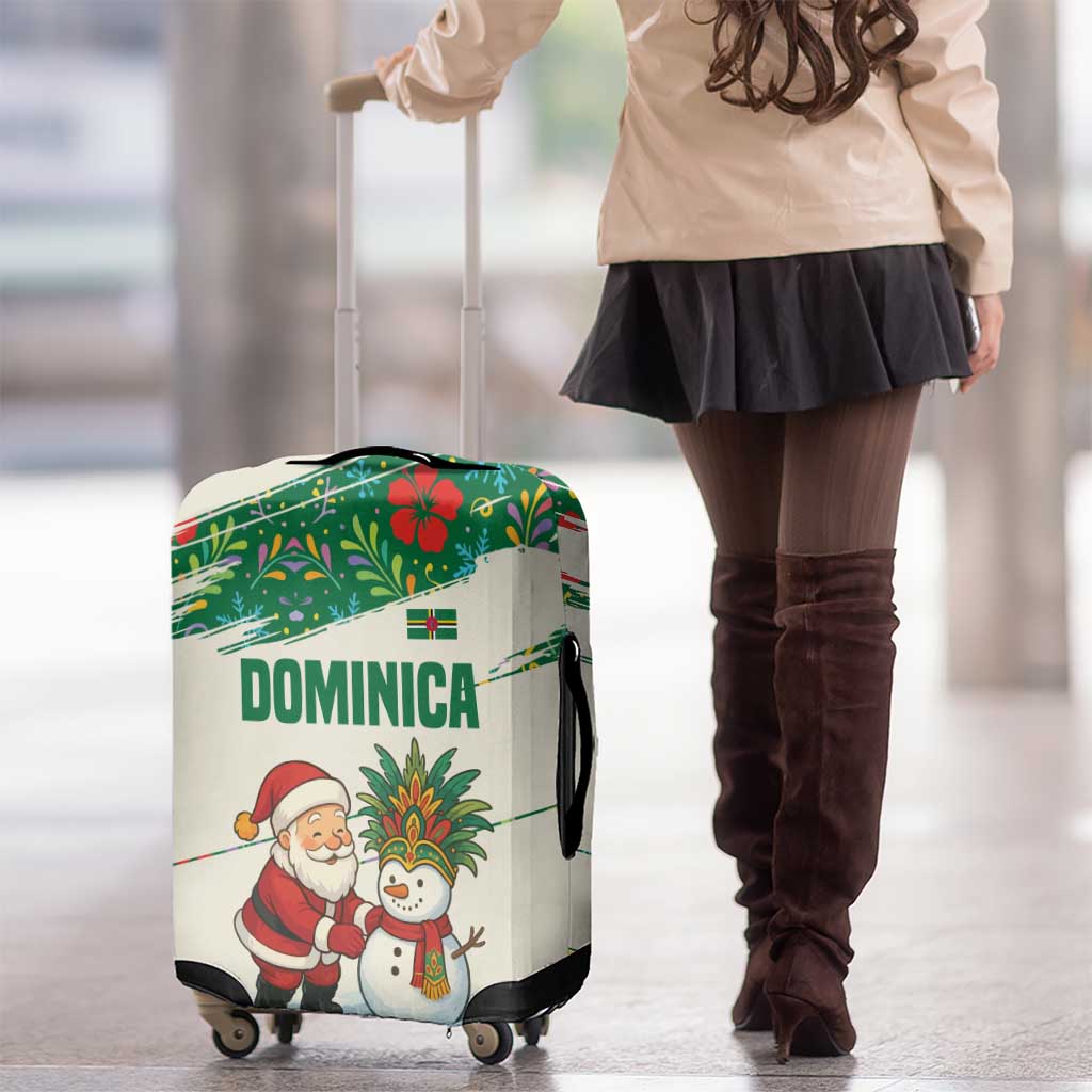 Dominica Christmas Luggage Cover with Santa Snowman and Tropical Carnival Headpiece - Wonder Print Shop