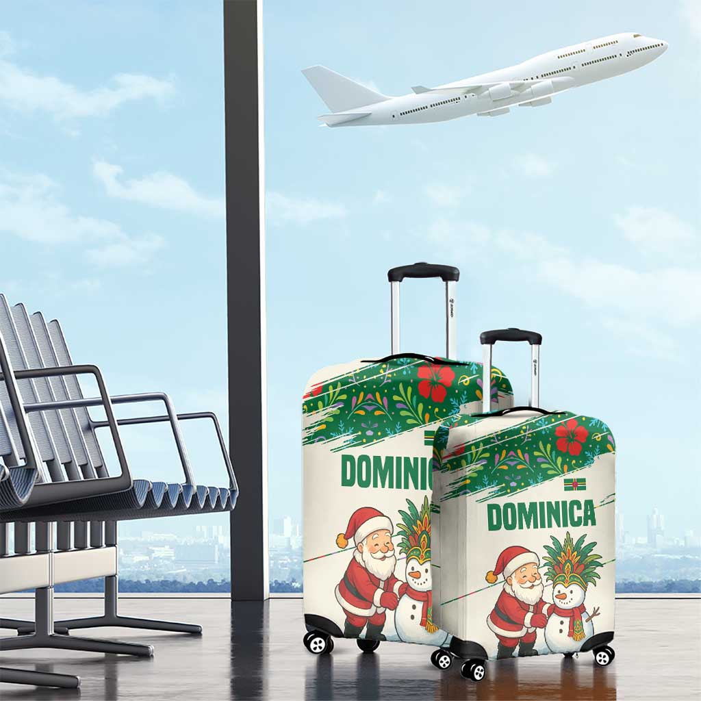 Dominica Christmas Luggage Cover with Santa Snowman and Tropical Carnival Headpiece - Wonder Print Shop