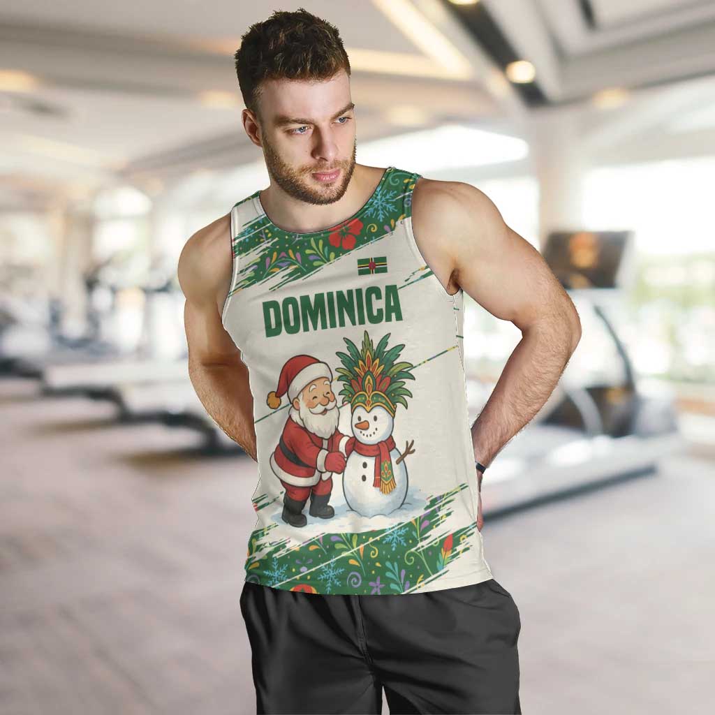 Dominica Christmas Men Tank Top with Santa Snowman and Tropical Carnival Headpiece - Wonder Print Shop