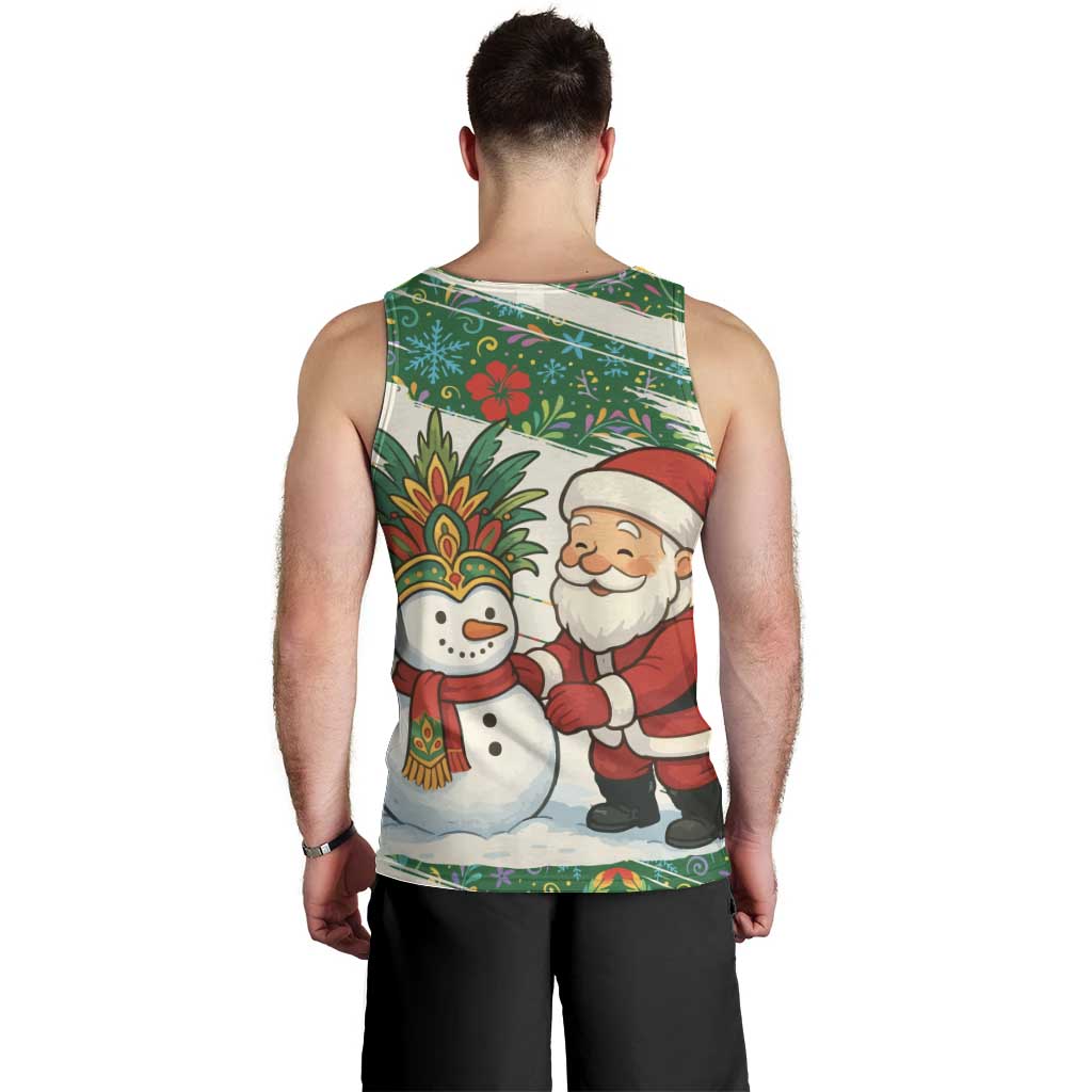 Dominica Christmas Men Tank Top with Santa Snowman and Tropical Carnival Headpiece - Wonder Print Shop