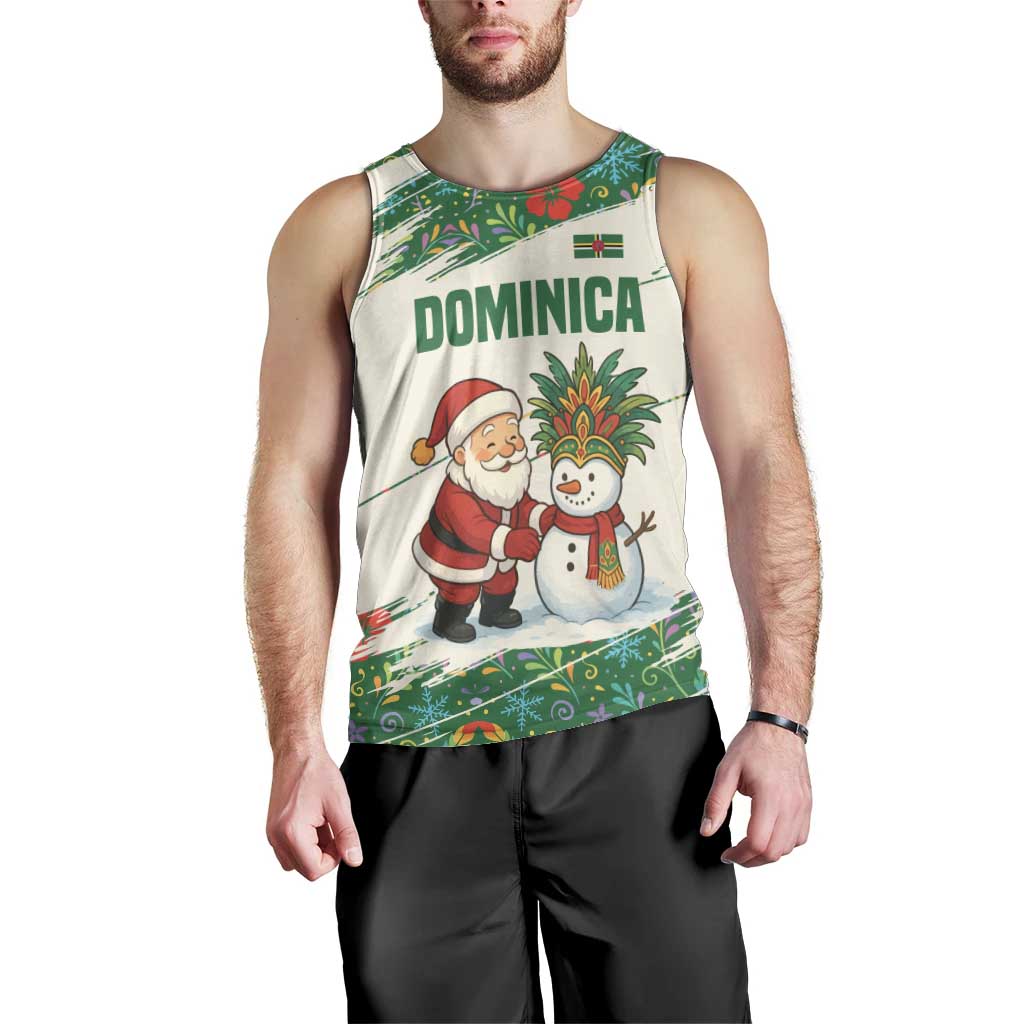 Dominica Christmas Men Tank Top with Santa Snowman and Tropical Carnival Headpiece - Wonder Print Shop