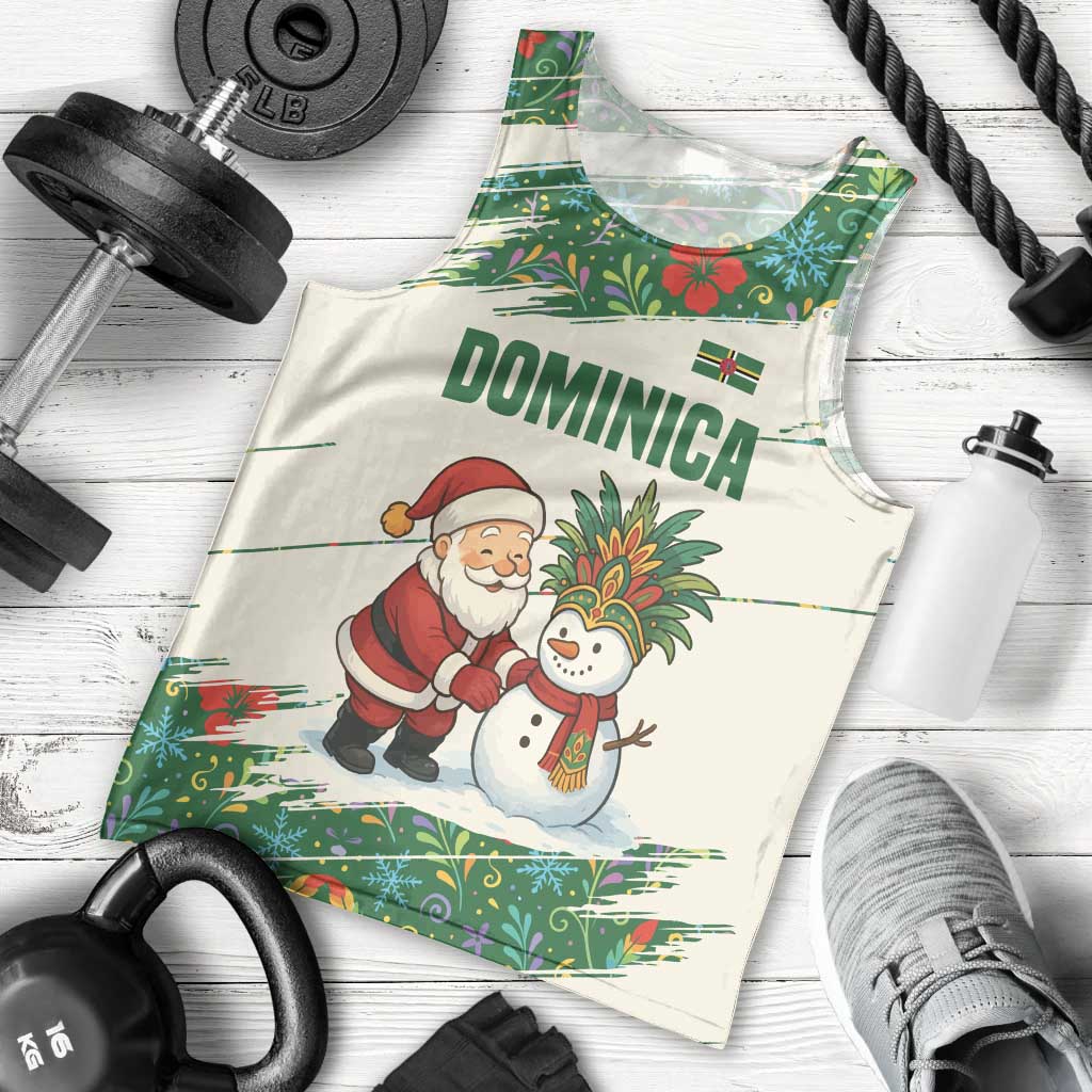 Dominica Christmas Men Tank Top with Santa Snowman and Tropical Carnival Headpiece - Wonder Print Shop