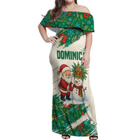 Dominica Christmas Off Shoulder Maxi Dress with Santa Snowman and Tropical Carnival Headpiece - Wonder Print Shop